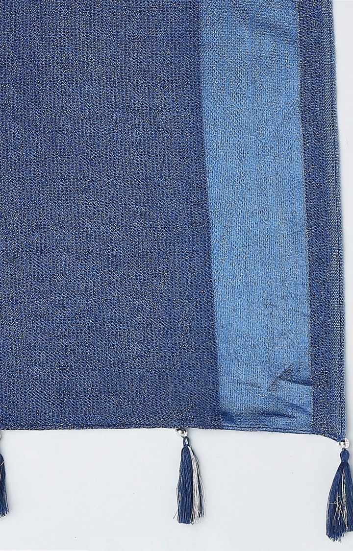 Get Wrapped | Get Wrapped Lurex Blue Scarf with Tassels for Women 3