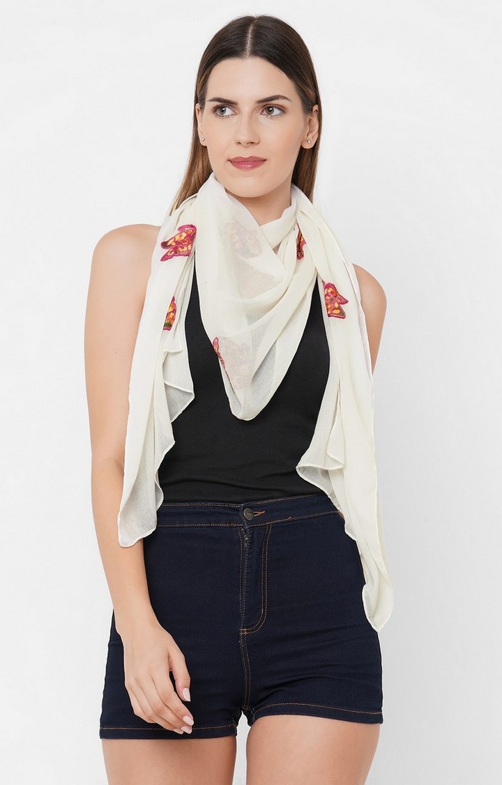 Get Wrapped | Get Wrapped Polyester Embroidered Off-White Scarf