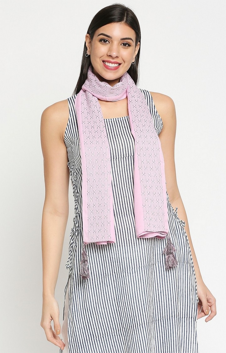 Get Wrapped | Get Wrapped Pink Dyed Dobby Scarf with Tassels for Women
