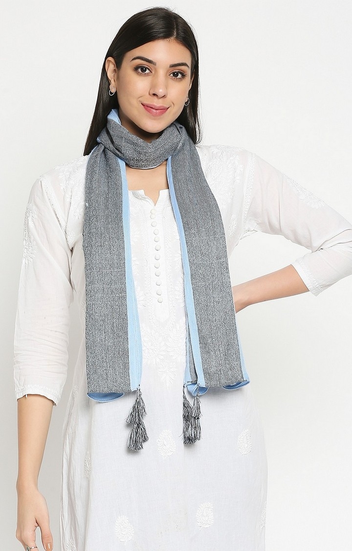 Get Wrapped | Get Wrapped Blue Dyed Dobby Scarf with Tassels for Women
