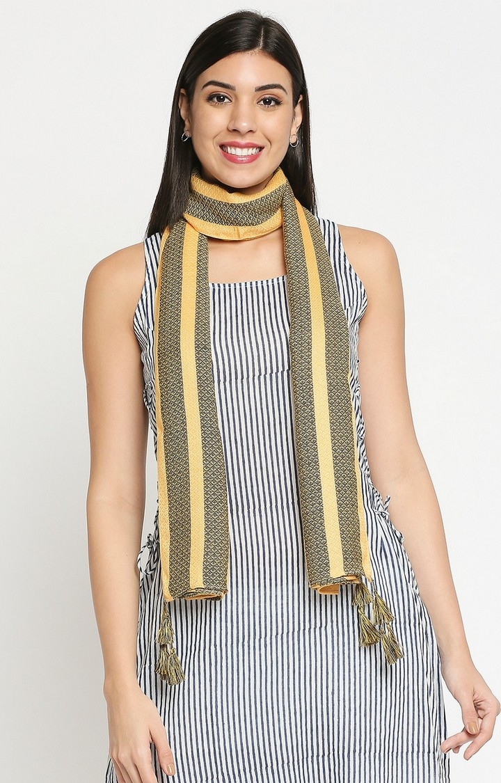 Get Wrapped | Get Wrapped Yellow Dyed Dobby Scarf with Tassels for Women