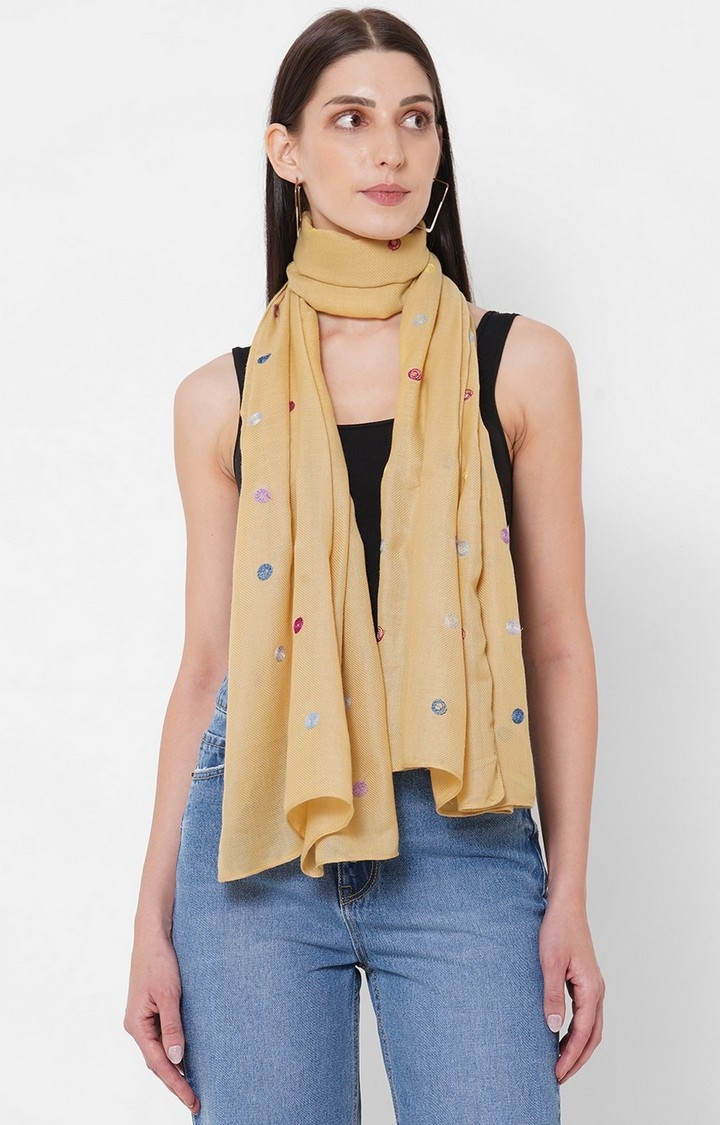 Get Wrapped | Get Wrapped Beige All Over Embroidered Scarf in Wool Finish Fabric for Women