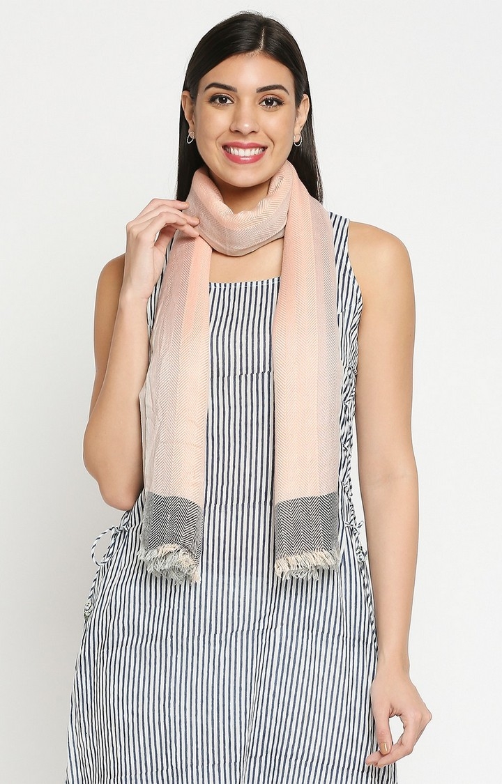 Get Wrapped | Get Wrapped Pink Yarn Dyed Black Border Large Shawl for Women
