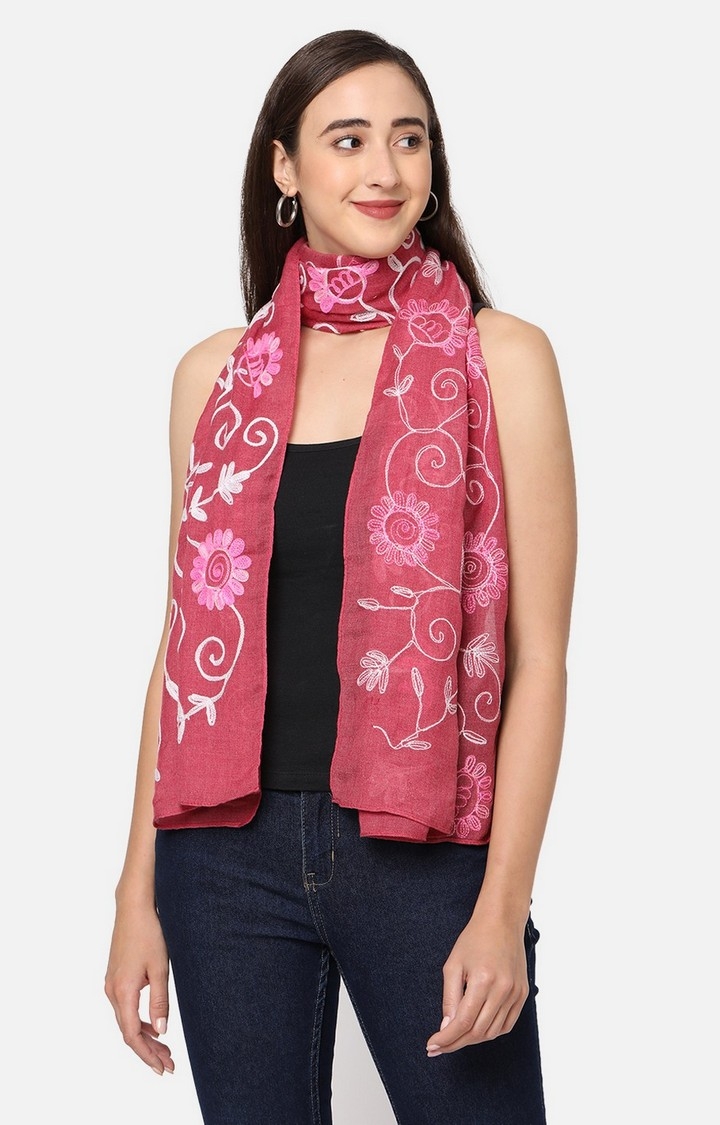 Get Wrapped | Get Wrapped All Over Embroidered Pink Scarf for Women