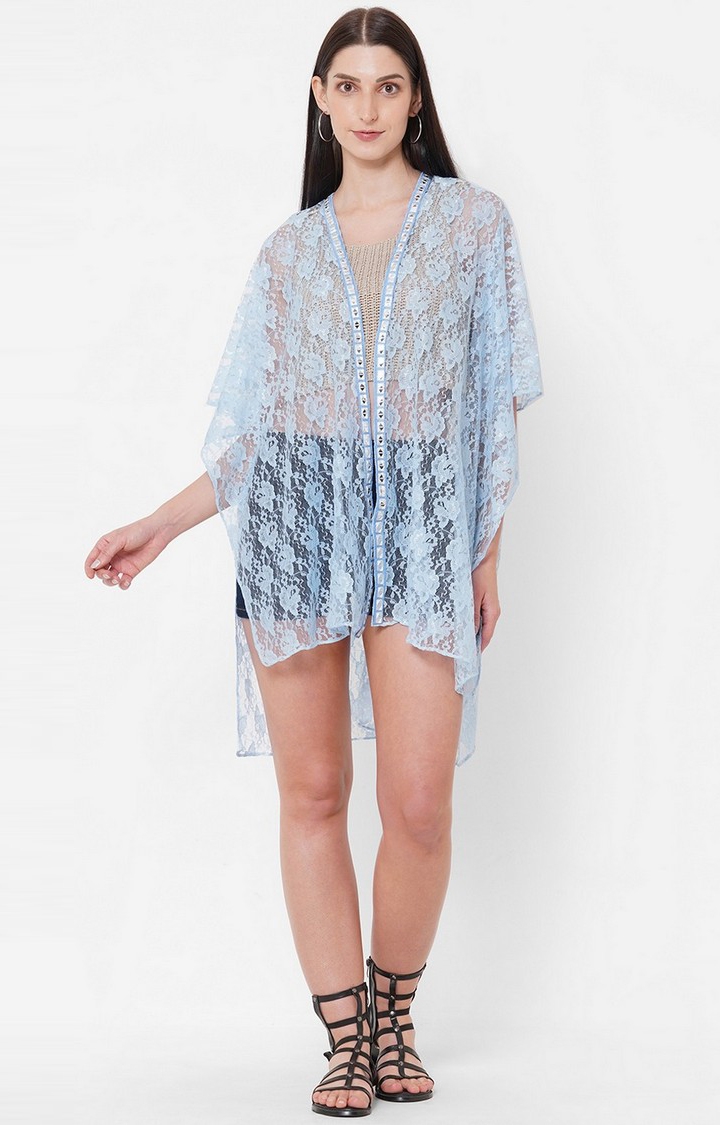 Get Wrapped | Get Wrapped Net Fabric Kimono with Mirror Lace Borders for Women