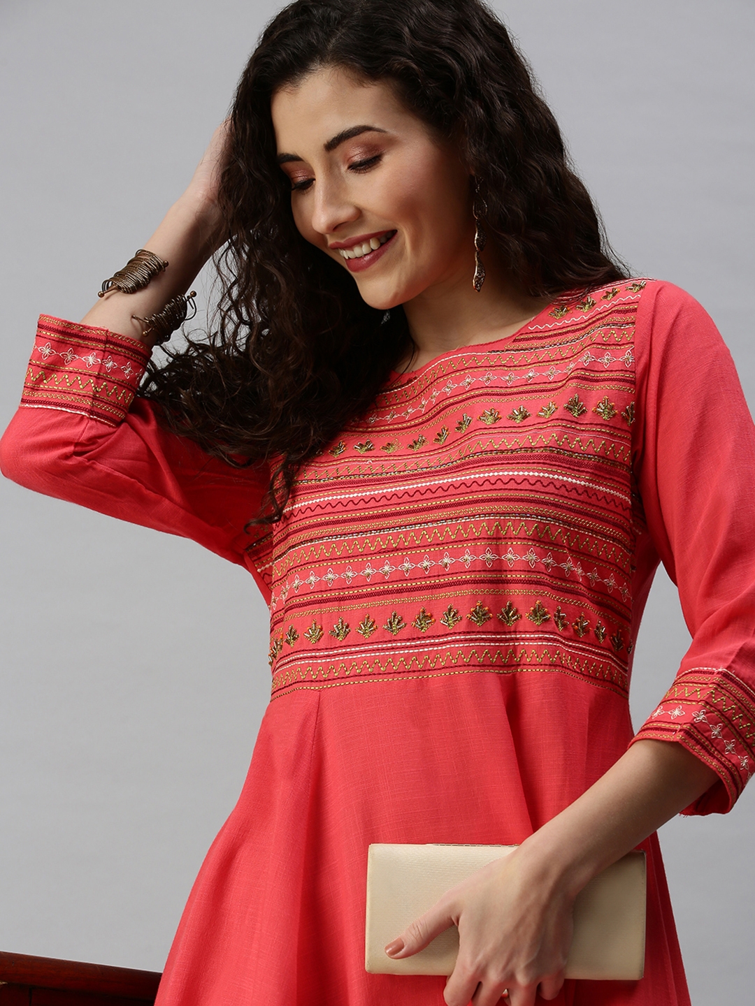 Showoff | Showoff Women's Casual Pink Ankle Length Striped Kurta