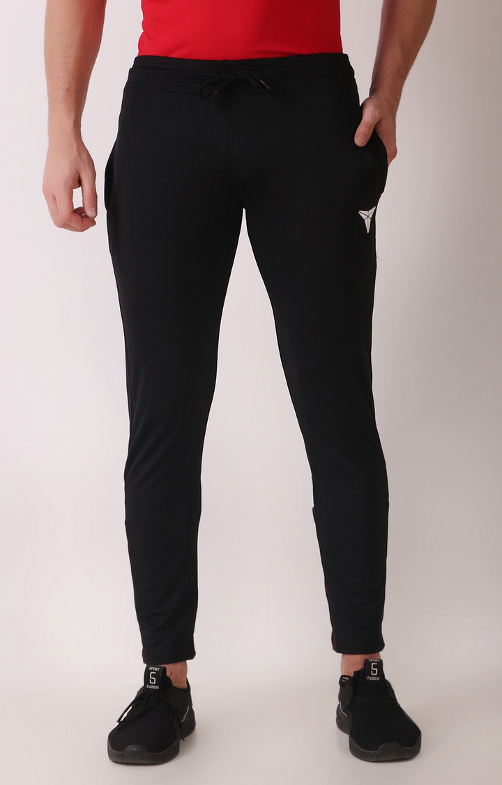 GYMYARD Men's Active and Sports Wear Slim Fit Black Lycra Trackpant with Zipper Pockets