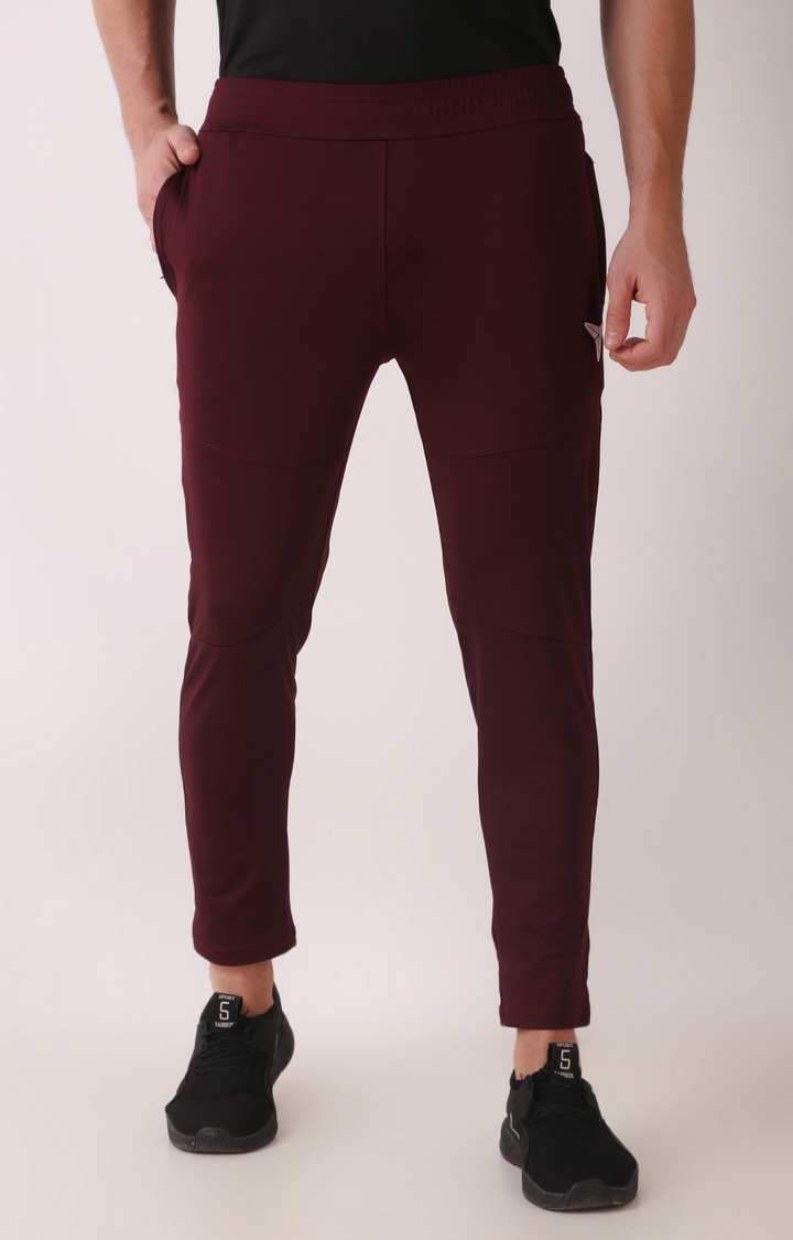 GYMYARD | GYMYARD Men's Active Wear and Casual Slim Fit Lycra Wine Trackpant with Zipper Pockets 0