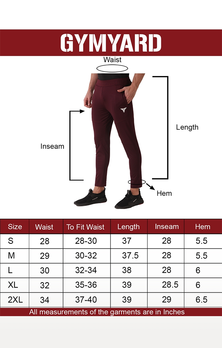 GYMYARD | GYMYARD Men's Active Wear and Casual Slim Fit Lycra Wine Trackpant with Zipper Pockets 5