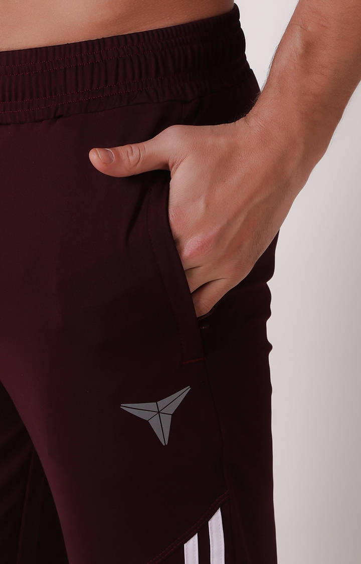 GYMYARD Men's Workout Lycra Wine Trackpant with Zipper Pockets