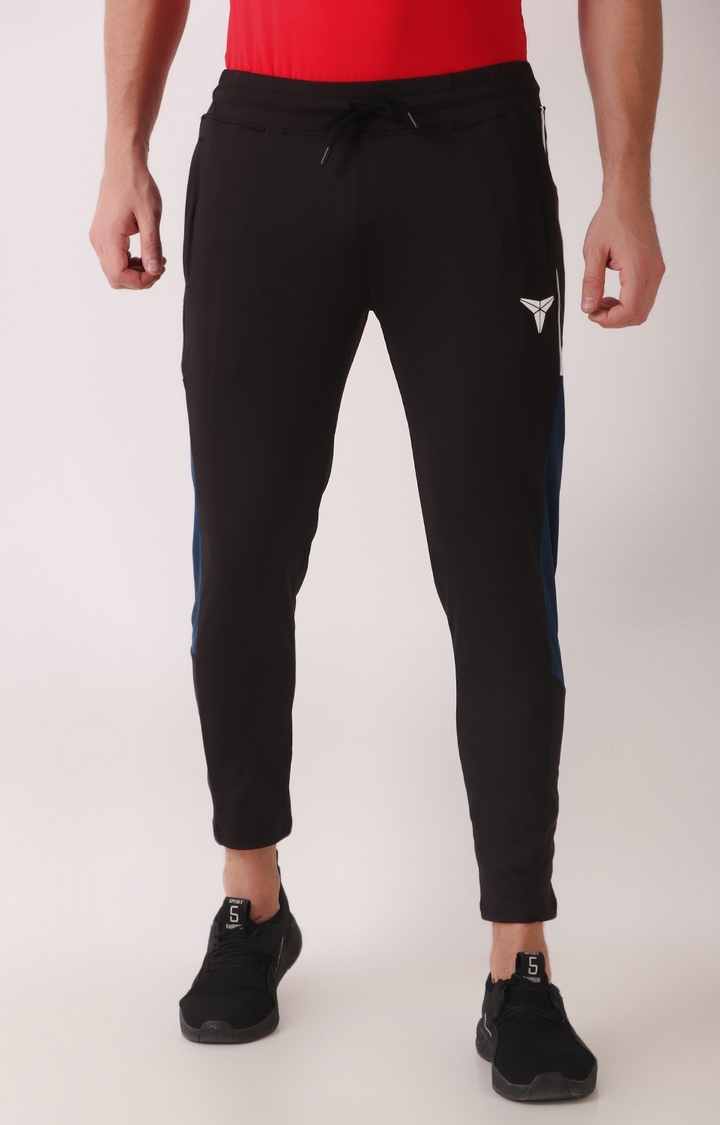 GYMYARD Men's Workout Slim Fit Lycra Black Trackpant with Zipper Pockets