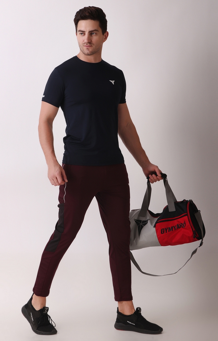 GYMYARD Men's Workout Slim Fit Lycra Wine Trackpant with Zipper Pockets