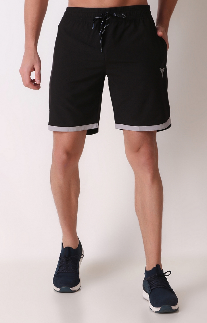 GYMYARD | Men's Black Polyester Solid Activewear Shorts