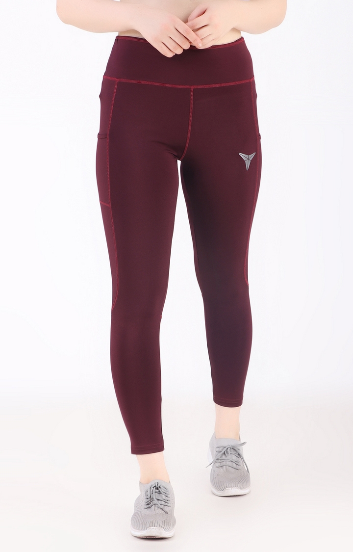 GYMYARD High Waist Gym, Yoga, Sports and Casual Wear Wine Tights for Women's