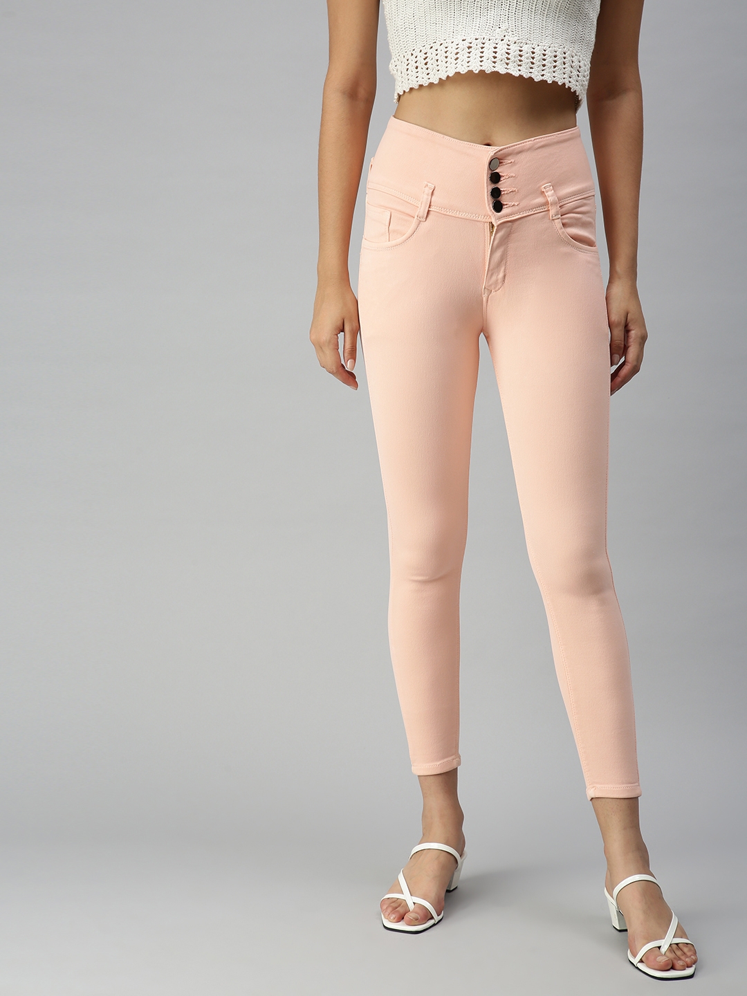 SHOWOFF Women's Skinny Fit High-Rise Peach Clean Look Jeans