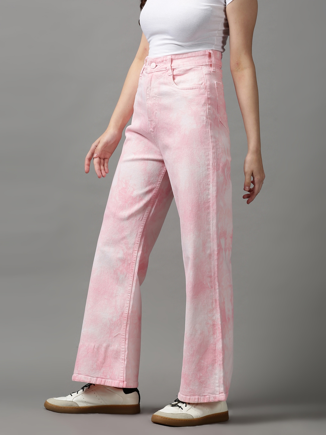 Women's Pink Denim Solid Jeans