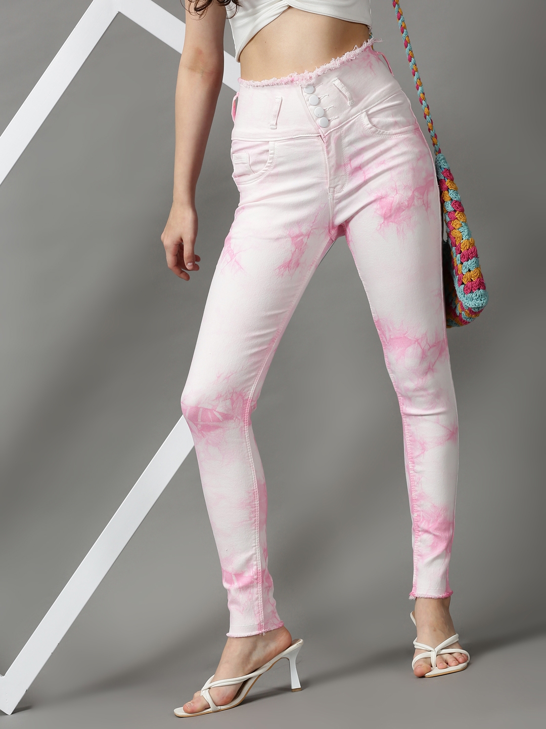 SHOWOFF Women's Clean Look Skinny Fit Pink Denim Jeans