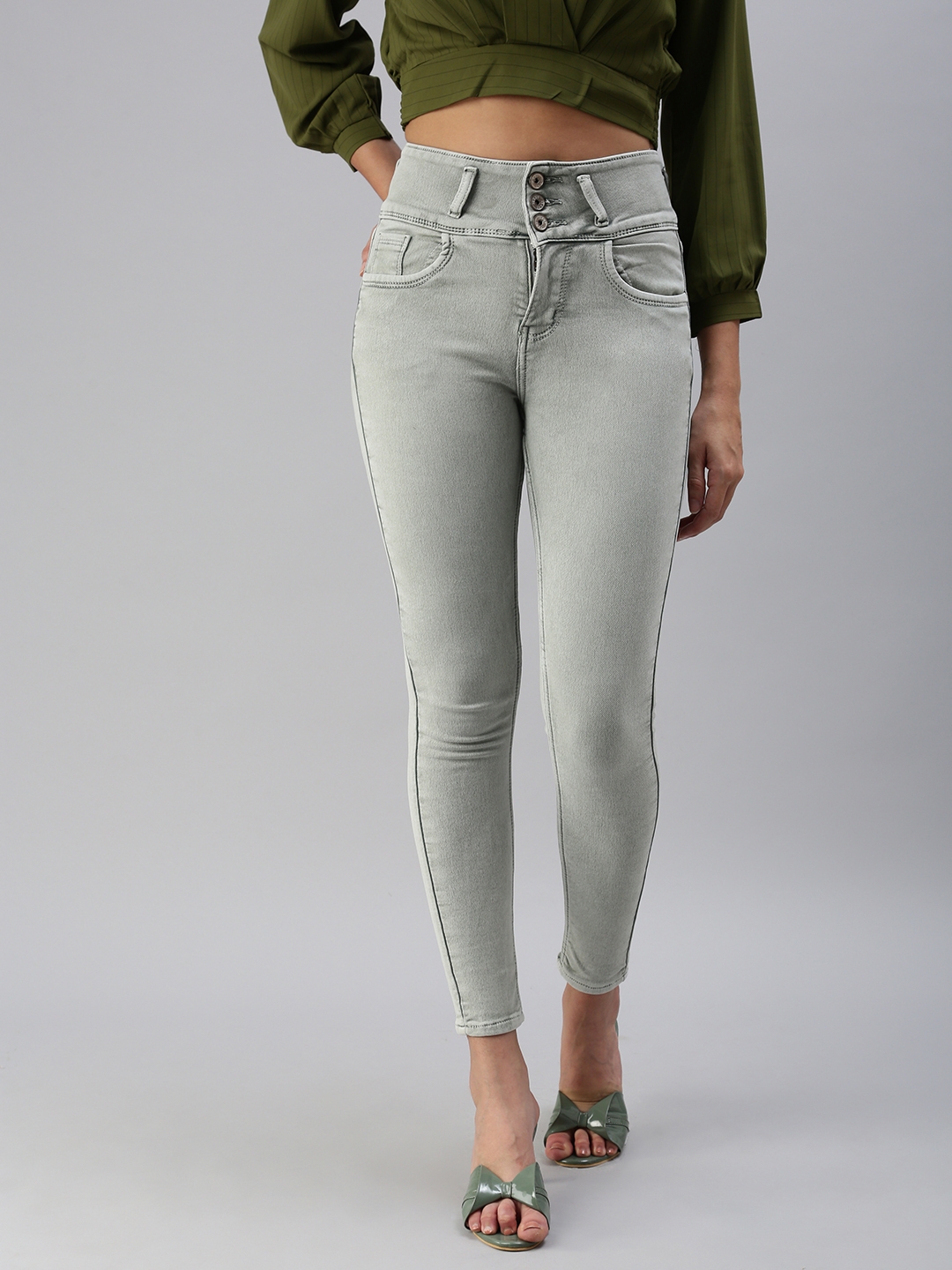 Showoff | SHOWOFF Women's Clean Look Green Skinny Fit Denim Jeans