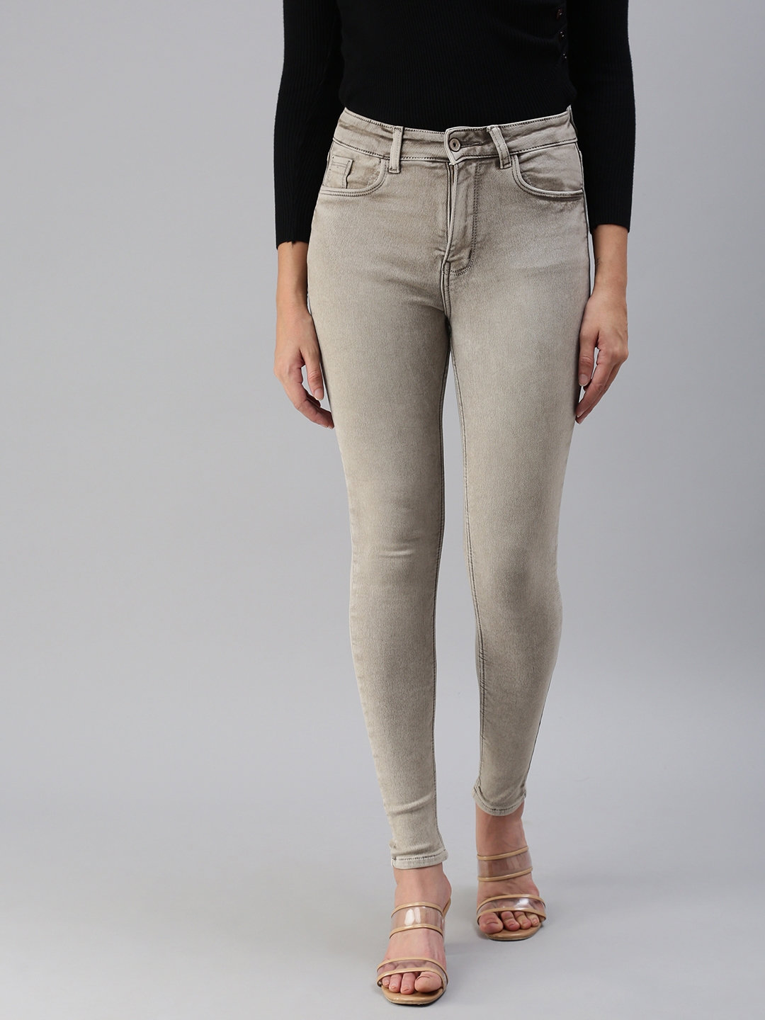 Women's Brown Denim Solid Jeans