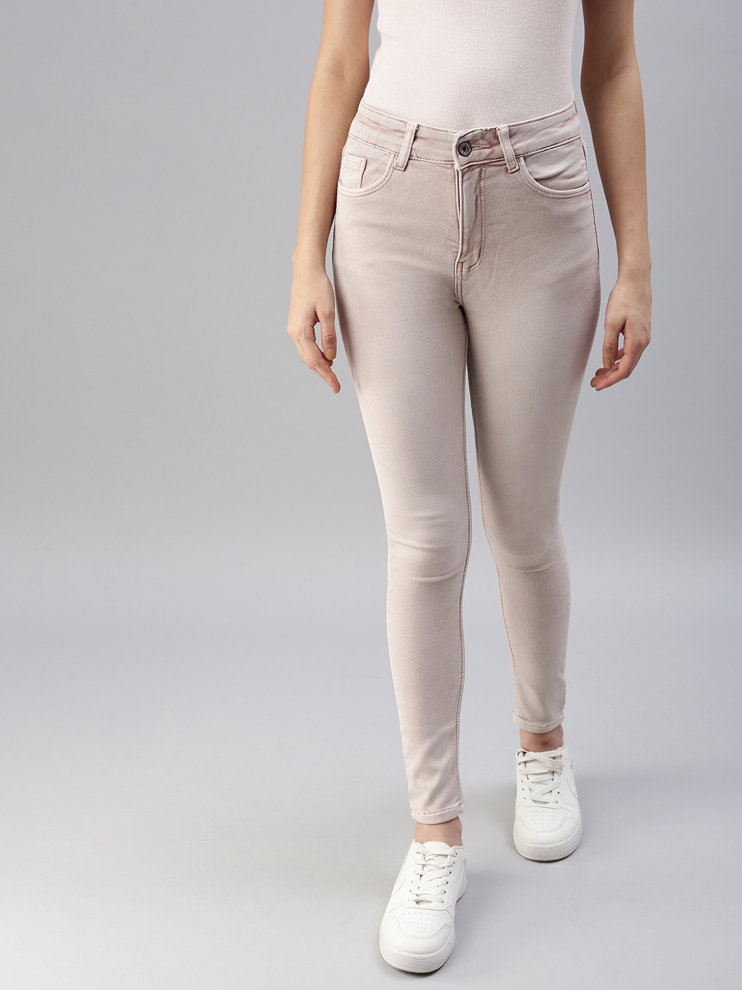 SHOWOFF Women's Clean Look Pink Skinny Fit Denim Jeans