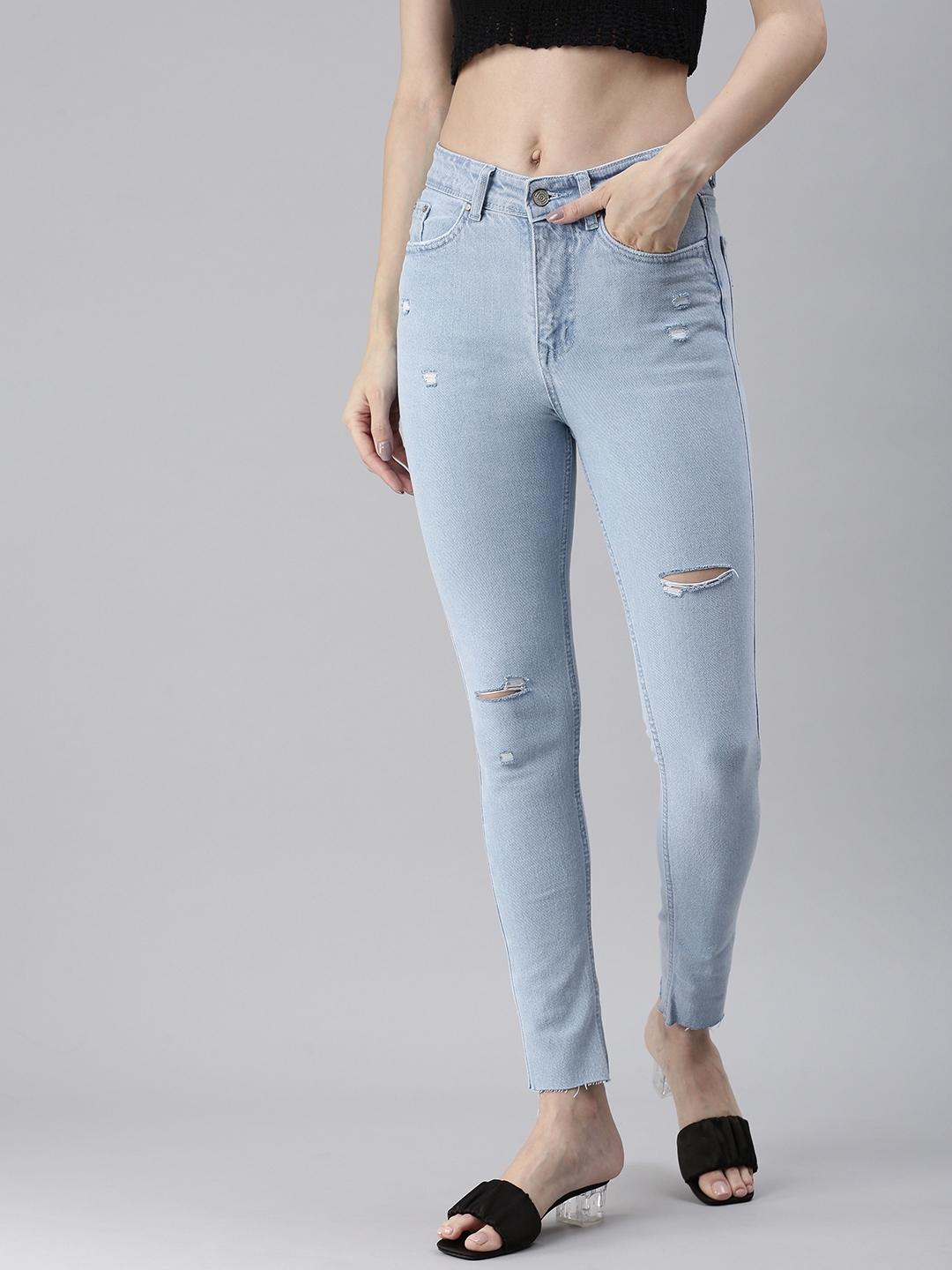 SHOWOFF Women's Mildly Distressed Blue Skinny Fit Denim Jeans