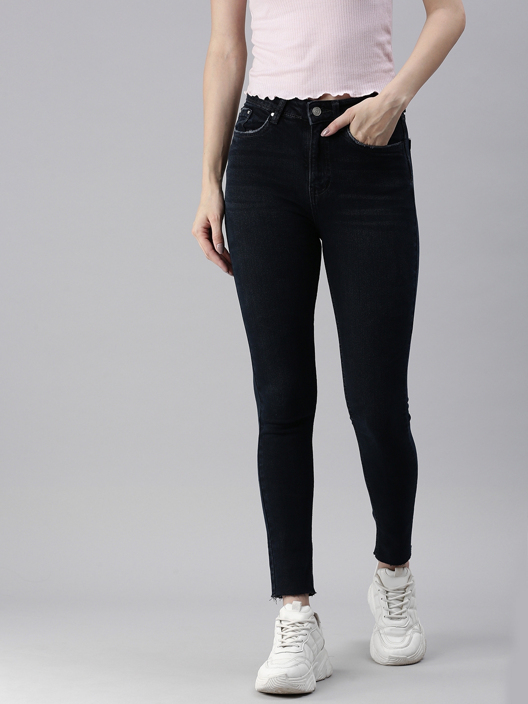 Showoff | SHOWOFF Women's Mildly Distressed Navy blue Skinny Fit Denim Jeans