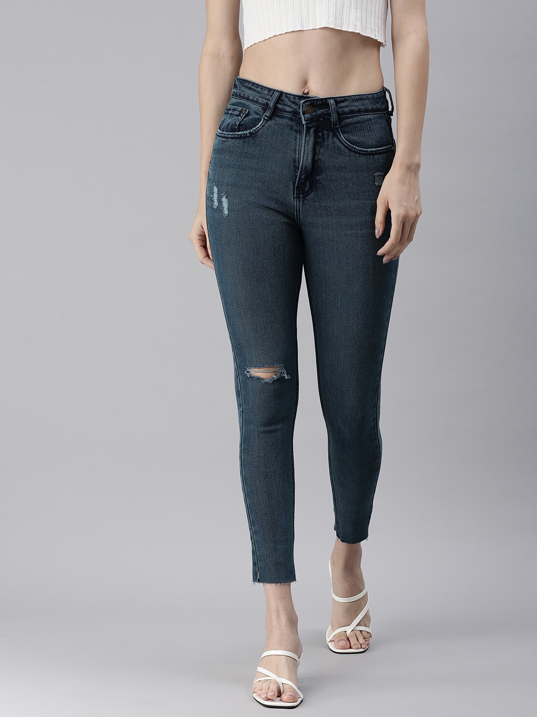 Showoff | SHOWOFF Women's Mildly Distressed Blue Skinny Fit Denim Jeans