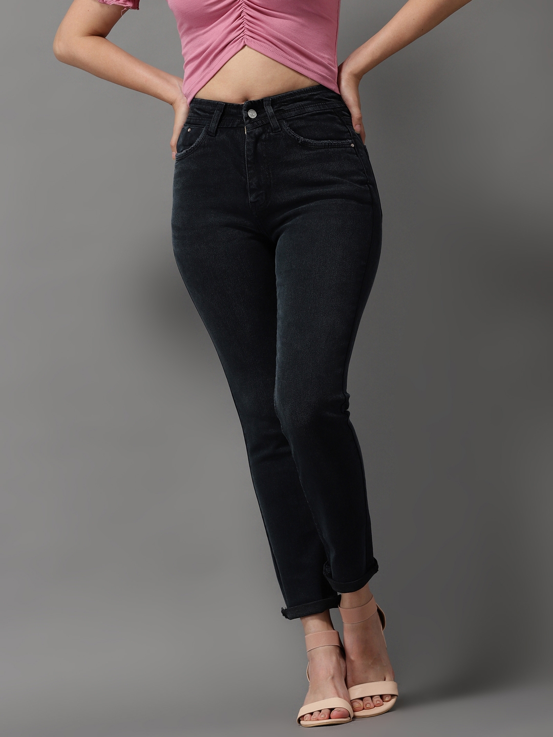 SHOWOFF Women's High-Rise Charcoal Clean Look Jeans