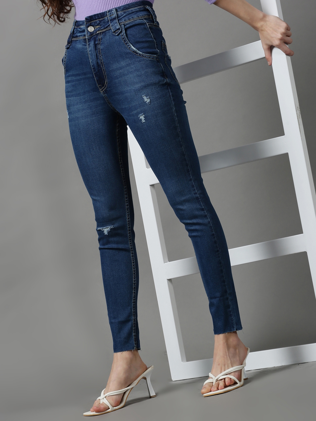 Showoff | SHOWOFF Women's Low Distress Skinny Fit Blue Denim Jeans