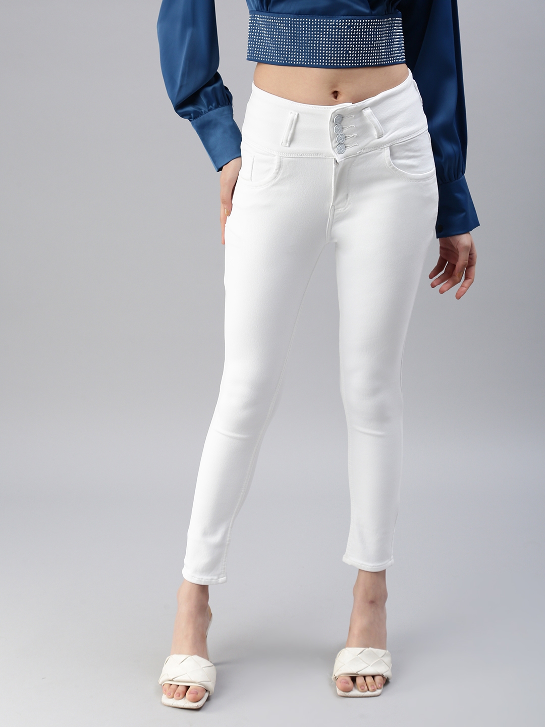 SHOWOFF Women's Clean Look White Skinny Fit Denim Jeans