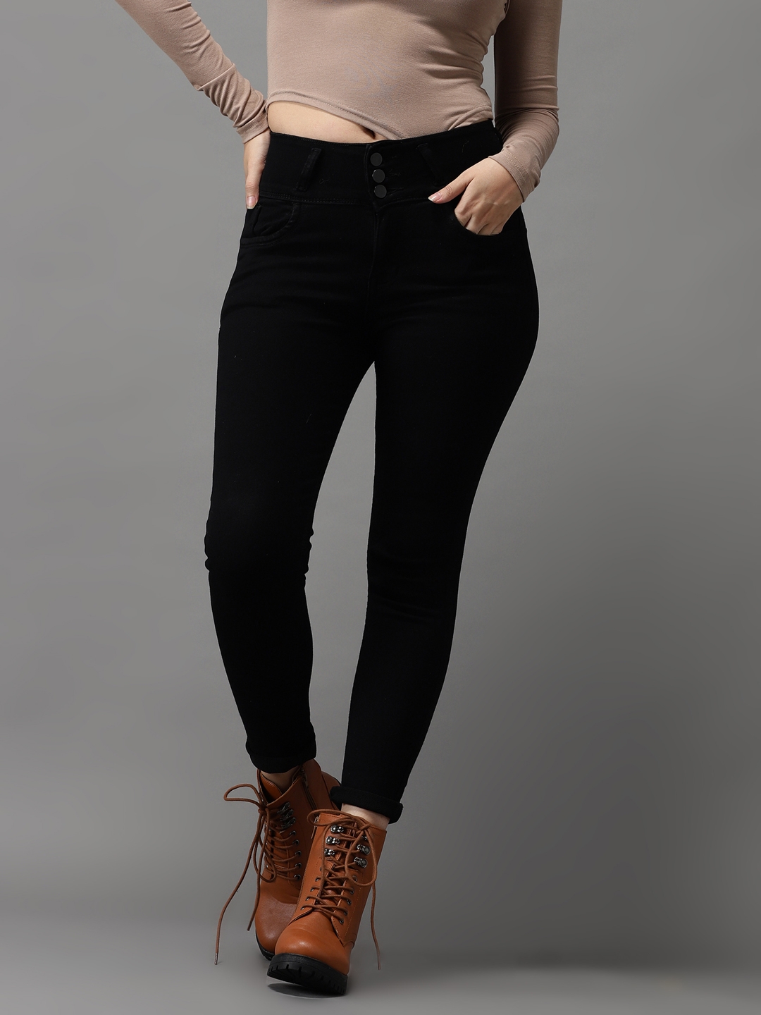 Showoff | SHOWOFF Women's High-Rise Black Clean Look Jeans