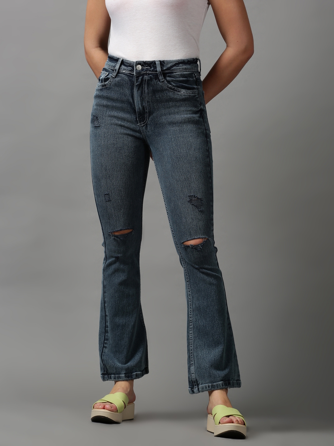 Women's Grey Denim Solid Jeans
