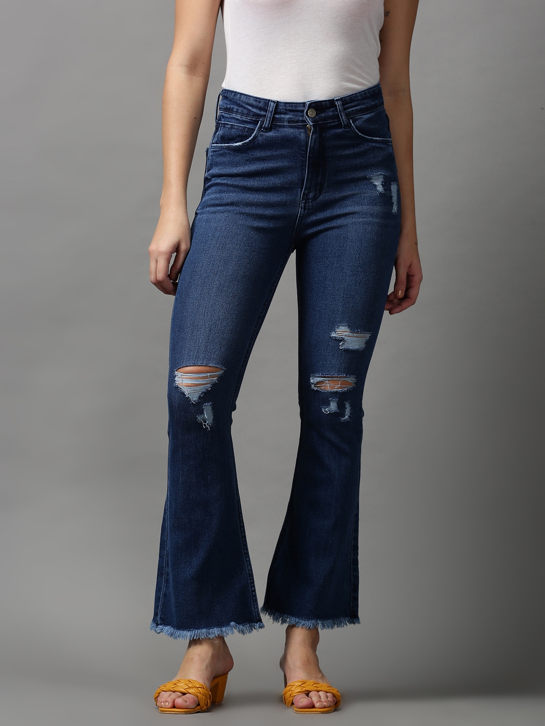 SHOWOFF Women's Mildly Distressed Bootcut Navy Blue Denim Jeans