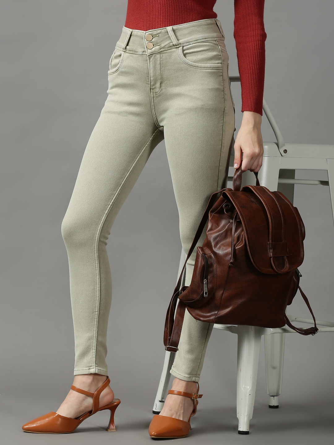 SHOWOFF Women's Clean Look Skinny Fit Green Denim Jeans