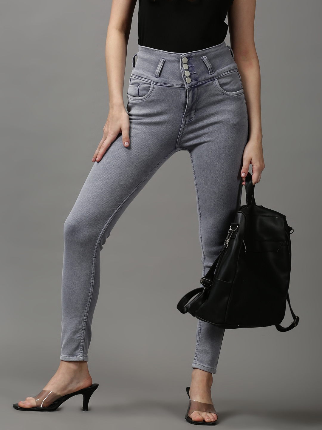 SHOWOFF Women's Clean Look Skinny Fit Grey Denim Jeans