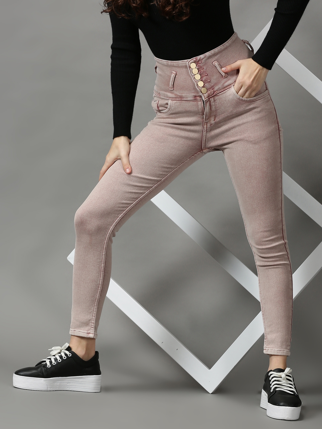 SHOWOFF Women's Clean Look Skinny Fit Pink Denim Jeans