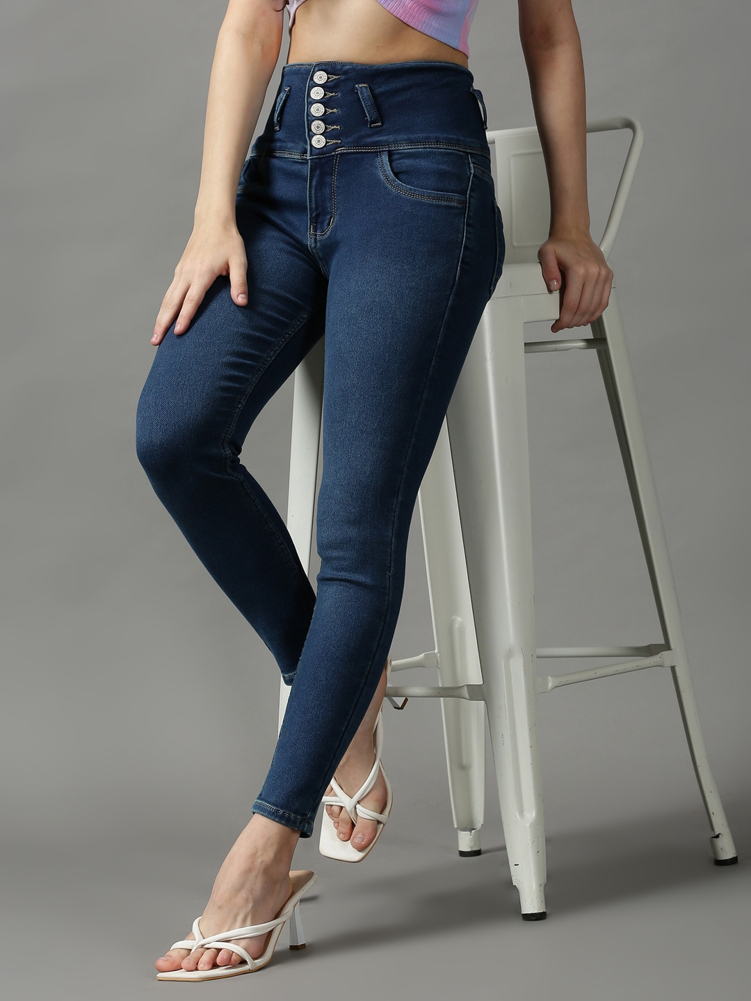 SHOWOFF Women's Clean Look Skinny Fit Navy Blue Denim Jeans
