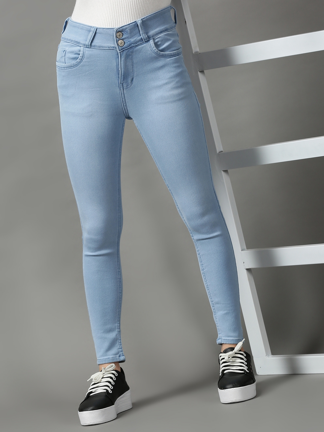 SHOWOFF Women's Clean Look Regular Fit Blue Denim Jeans