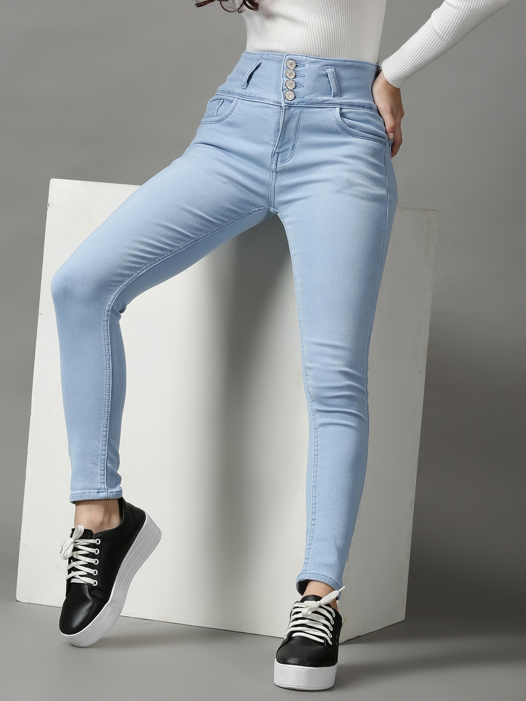 SHOWOFF Women's Clean Look Skinny Fit Blue Denim Jeans