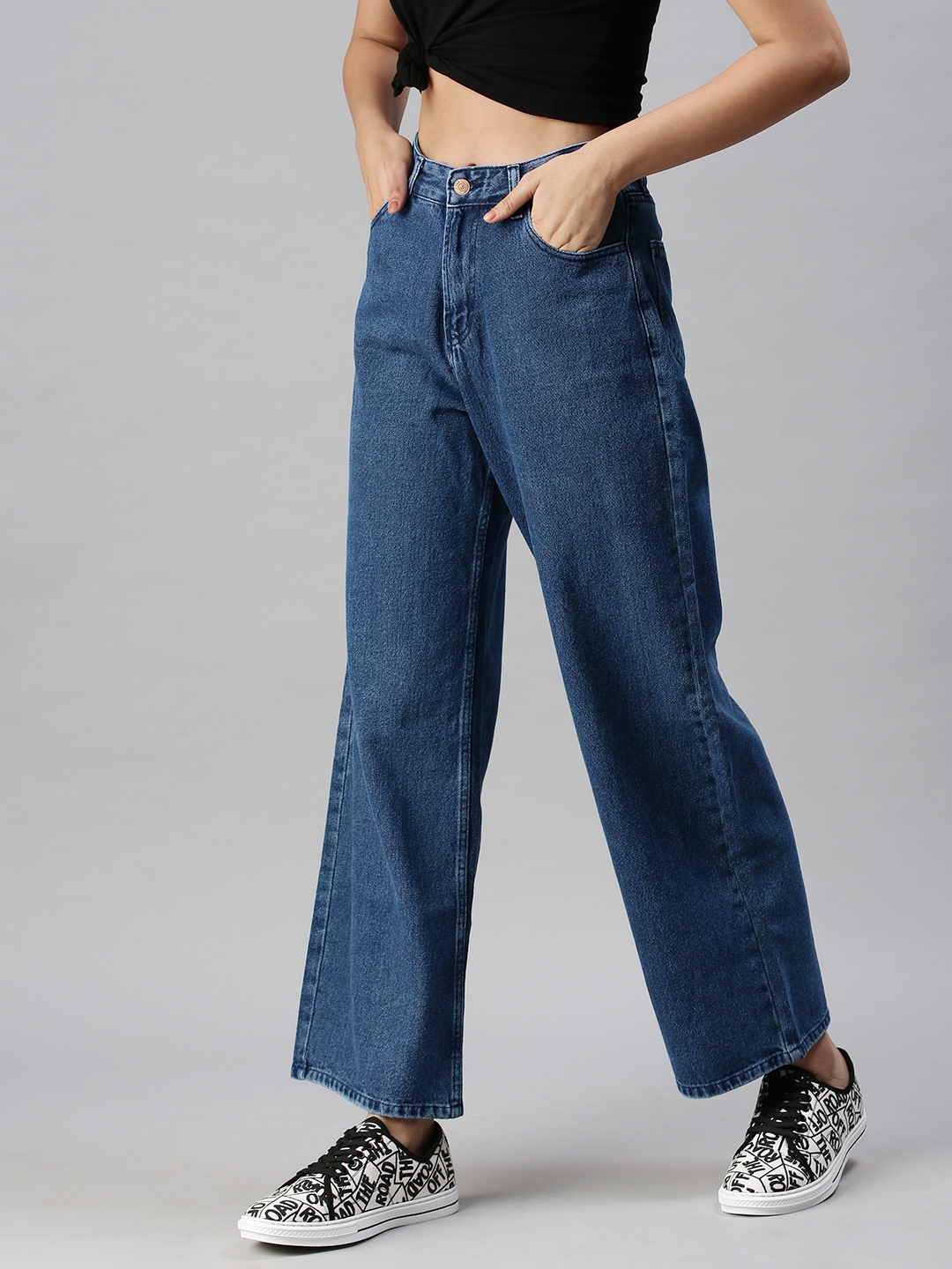 Showoff | Showoff Women's Casual Wide Leg High-Rise Navy Blue Jeans