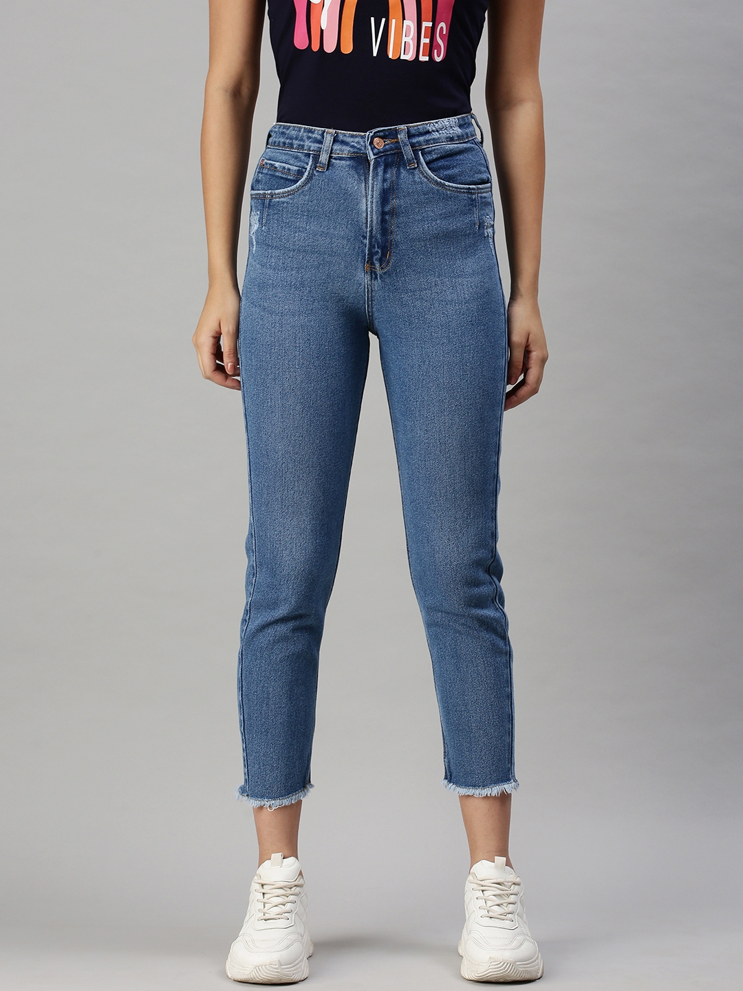 Showoff | Showoff Women's Casual Mom Fit High-Rise Blue Jeans