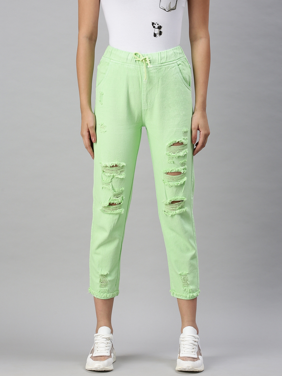 Showoff Women's Casual Jogger High-Rise Lime Green Jeans