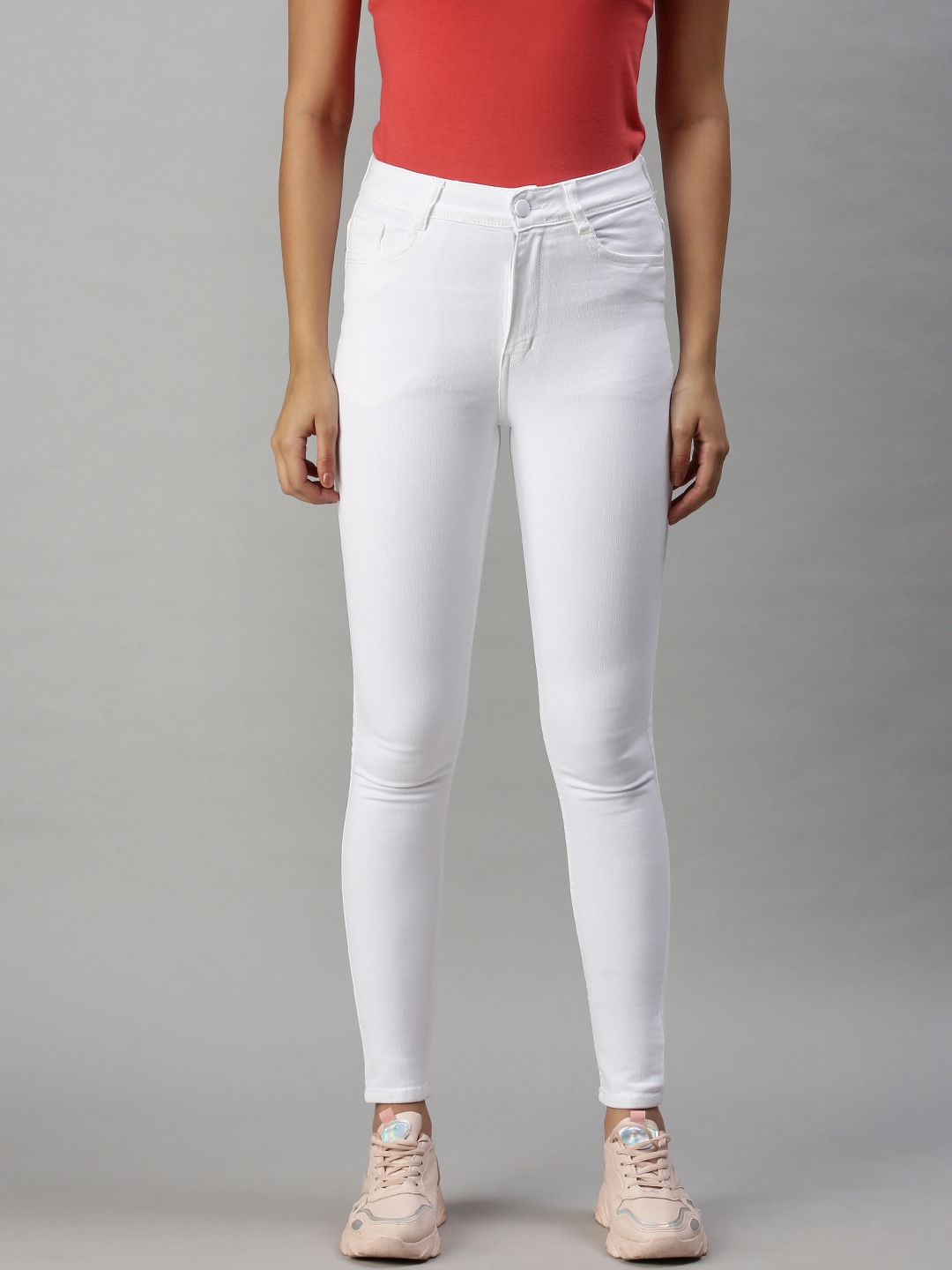 Showoff Women's Casual Slim Fit High-Rise White Jeans