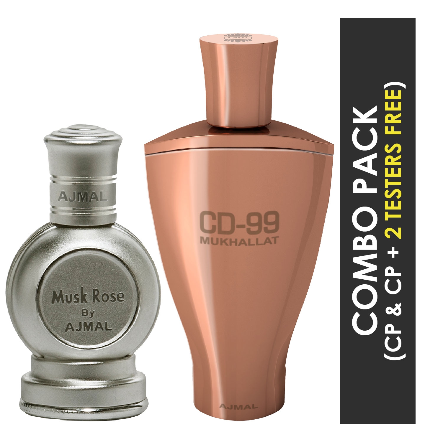 Ajmal | Ajmal Musk Rose Concentrated Perfume Attar 12ml for Unisex and CD 99 Mukhallat Concentrated Perfume Attar 14ml for Unisex + 2 Parfum Testers FREE