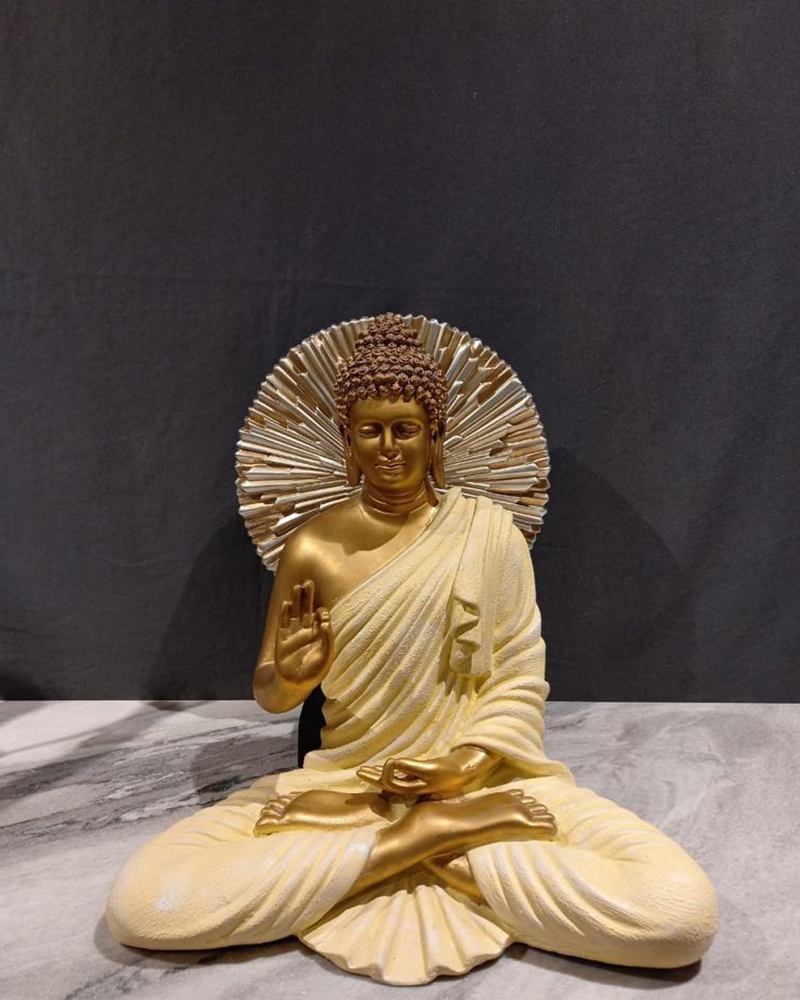 Order Happiness | Order Happiness Polyresin Cream Buddha With Gold & Black Big Stand (Combo)