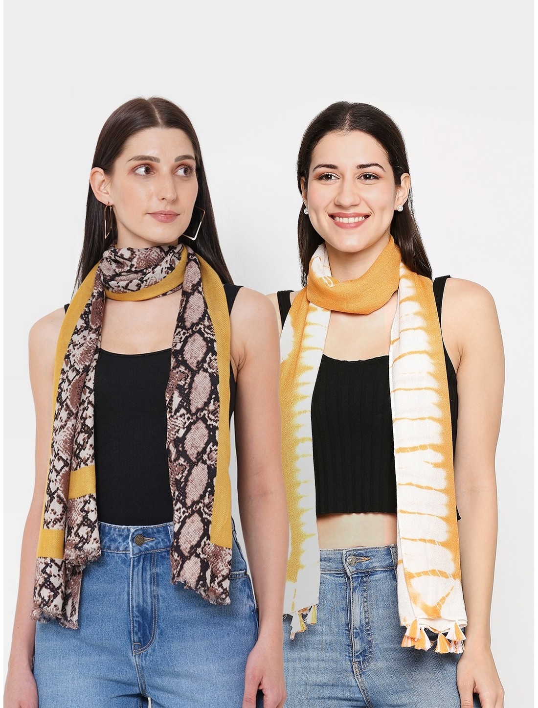 Get Wrapped | Get Wrapped Multi-Coloured Tie-Dye and Printed Scarf for Women - Pack of 2
