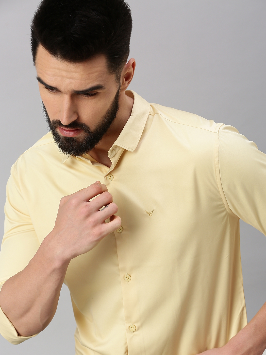 Showoff | SHOWOFF Men's Roll-Up Sleeves Yellow Solid Shirts