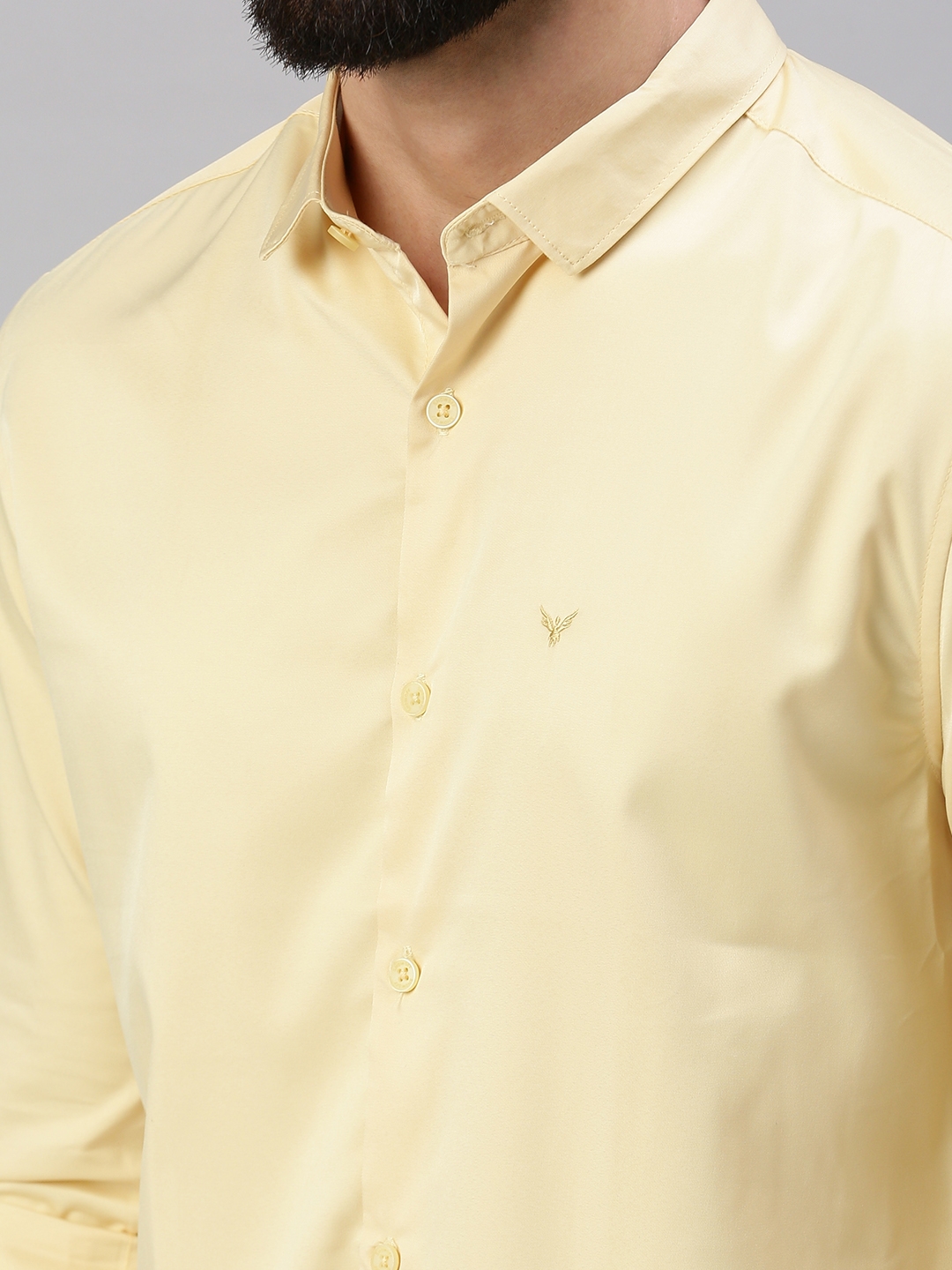 Men's Yellow Satin Solid Casual Shirts