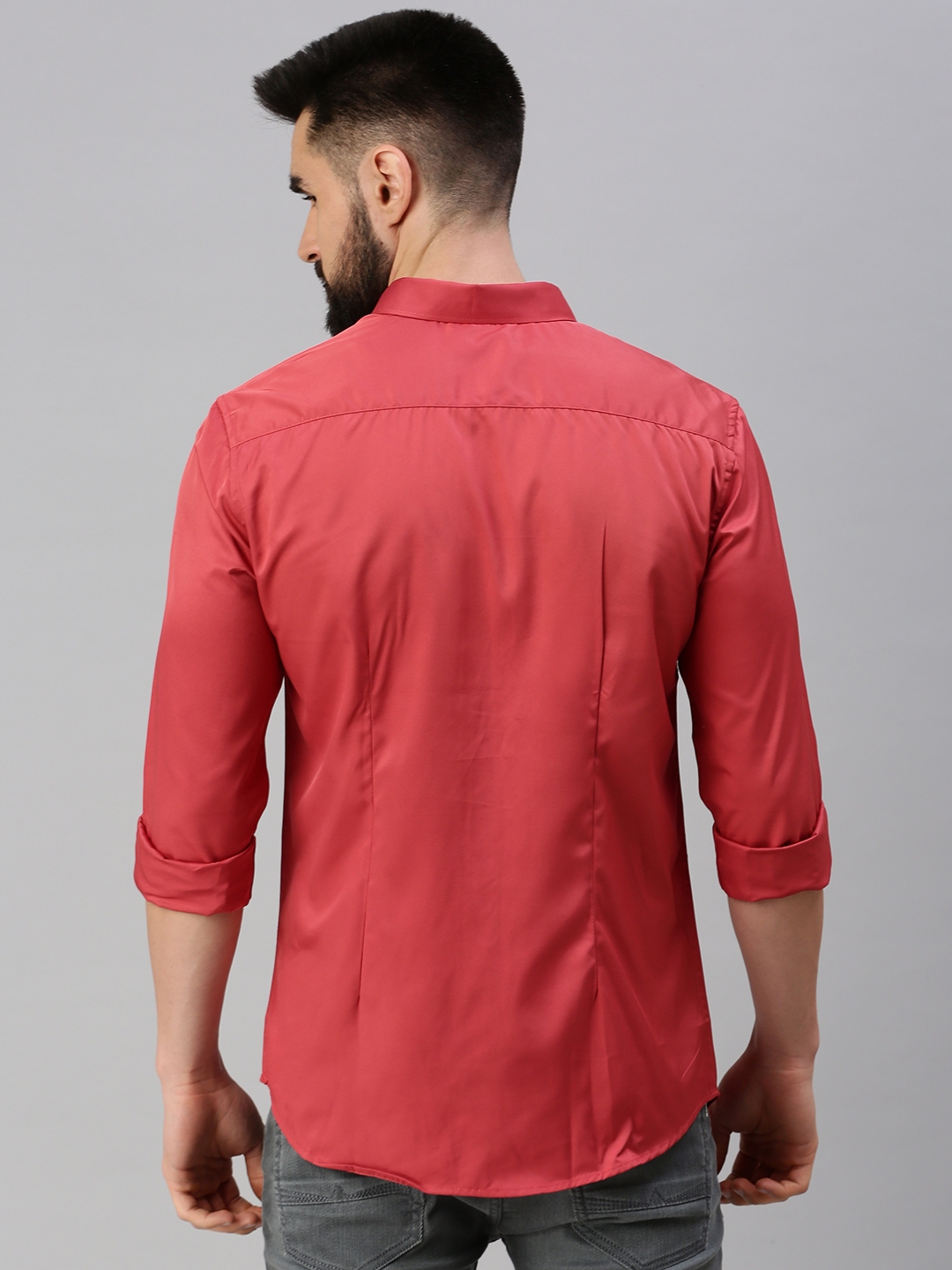 Men's Red Satin Solid Casual Shirts