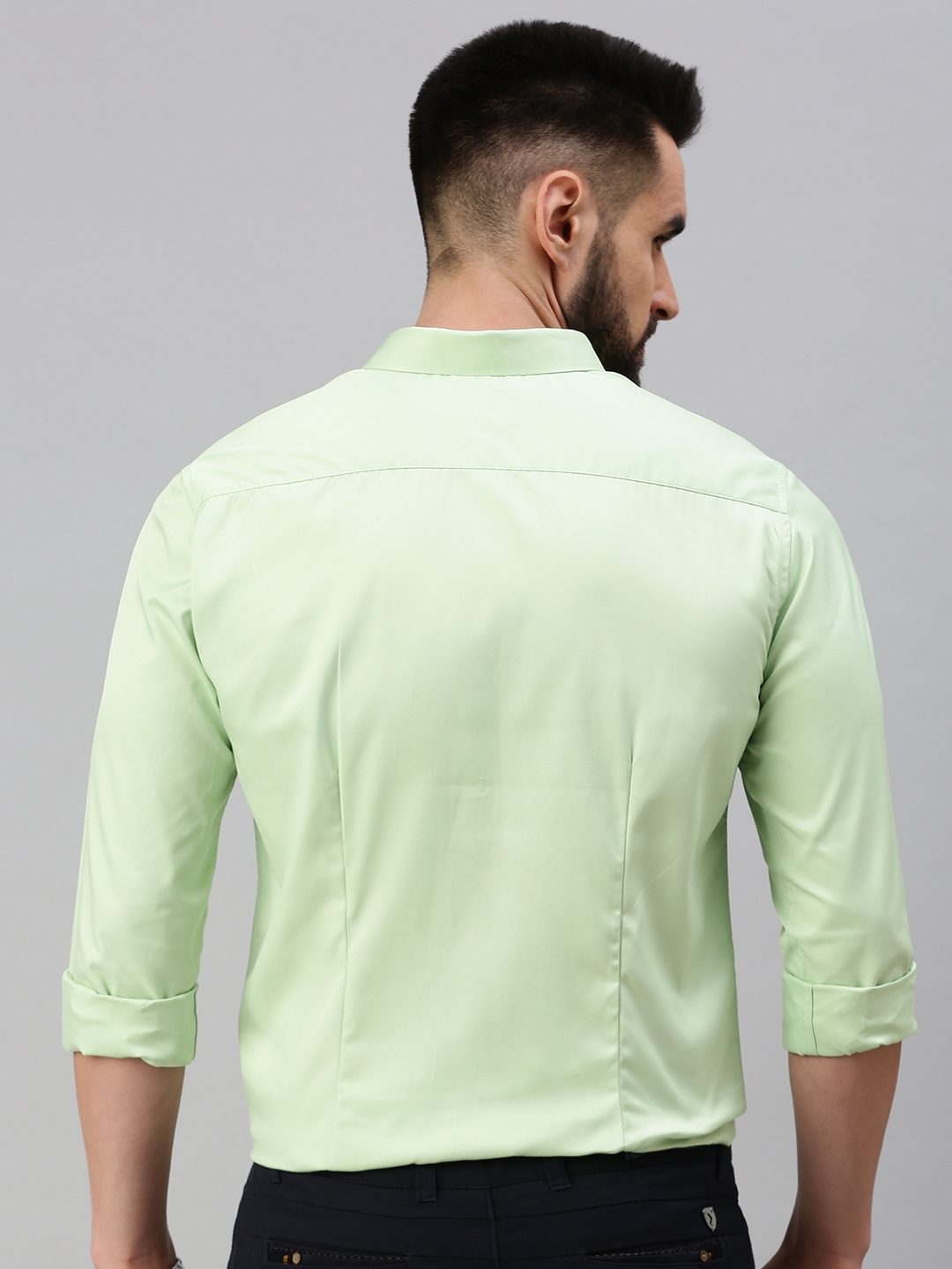 Men's Green Satin Solid Casual Shirts